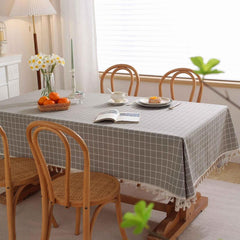 Polyester Checkered Tablecloth Retro Style Washable for Dinner Party