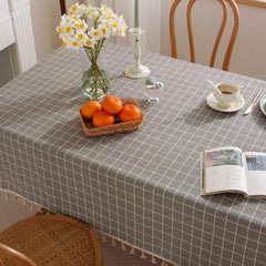 Polyester Checkered Tablecloth Retro Style Washable for Dinner Party