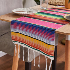 Mexican Style Striped Pattern Fringe Trim Table Runner