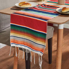 Mexican Style Striped Pattern Fringe Trim Table Runner