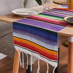 Mexican Style Striped Pattern Fringe Trim Table Runner