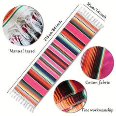 Mexican Style Striped Pattern Fringe Trim Table Runner