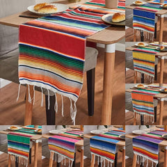 Mexican Style Striped Pattern Fringe Trim Table Runner