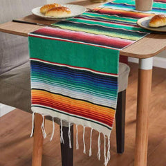 Mexican Style Striped Pattern Fringe Trim Table Runner