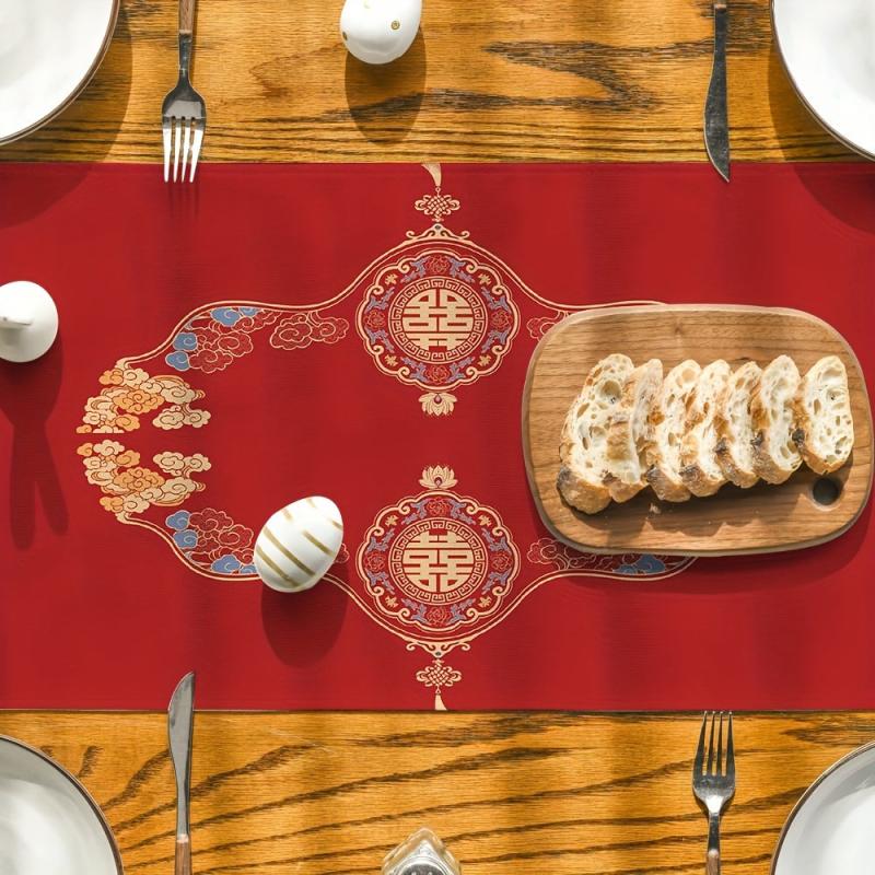 Red & Golden Chinese Wedding Table Runner for Celebration Decor