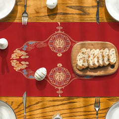 Red & Golden Chinese Wedding Table Runner for Celebration Decor