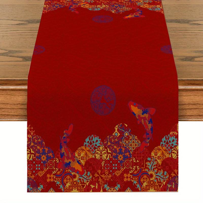 Red & Golden Chinese Wedding Table Runner for Celebration Decor