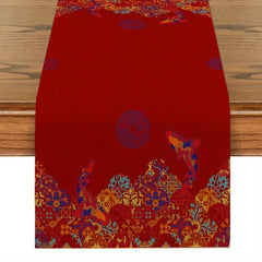 Red & Golden Chinese Wedding Table Runner for Celebration Decor