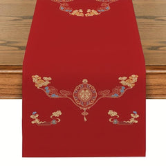 Red & Golden Chinese Wedding Table Runner for Celebration Decor