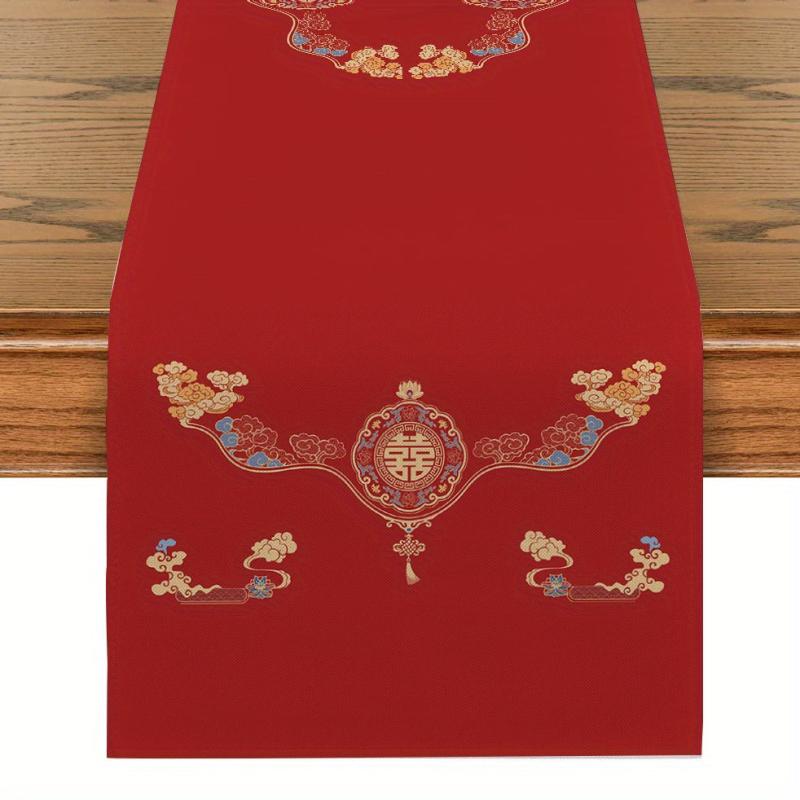 Red & Golden Chinese Wedding Table Runner for Celebration Decor