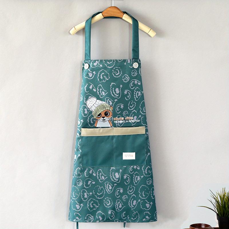 Animal Printed Waterproof Apron Adjustable Bib Apron with Big Pocket