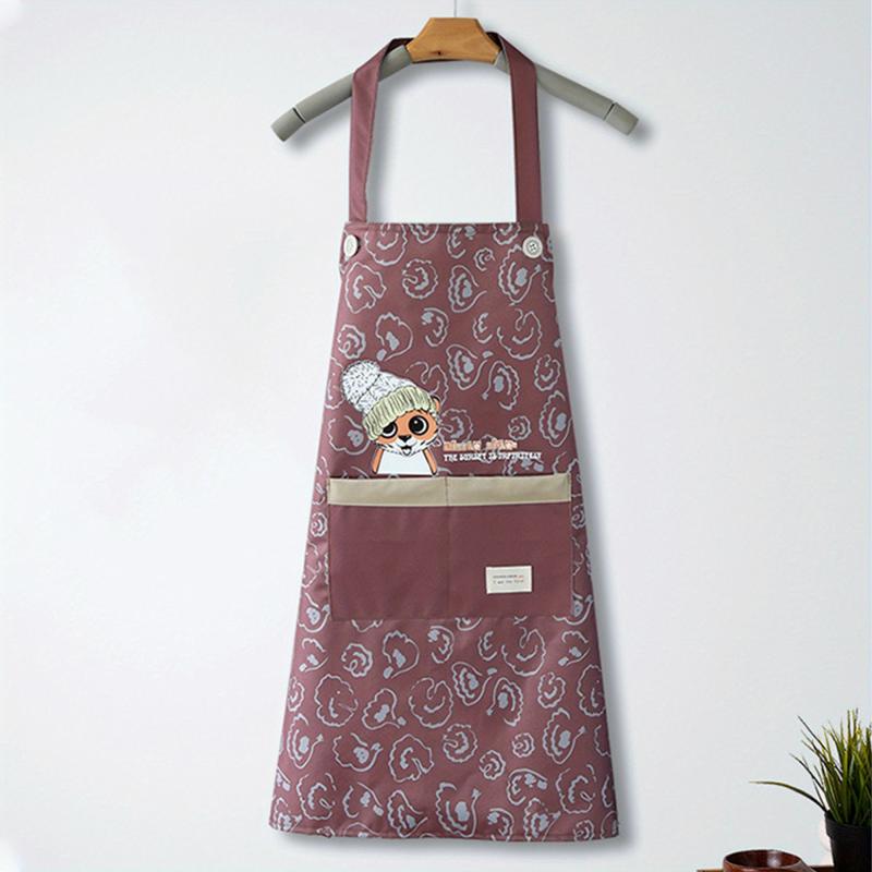 Animal Printed Waterproof Apron Adjustable Bib Apron with Big Pocket