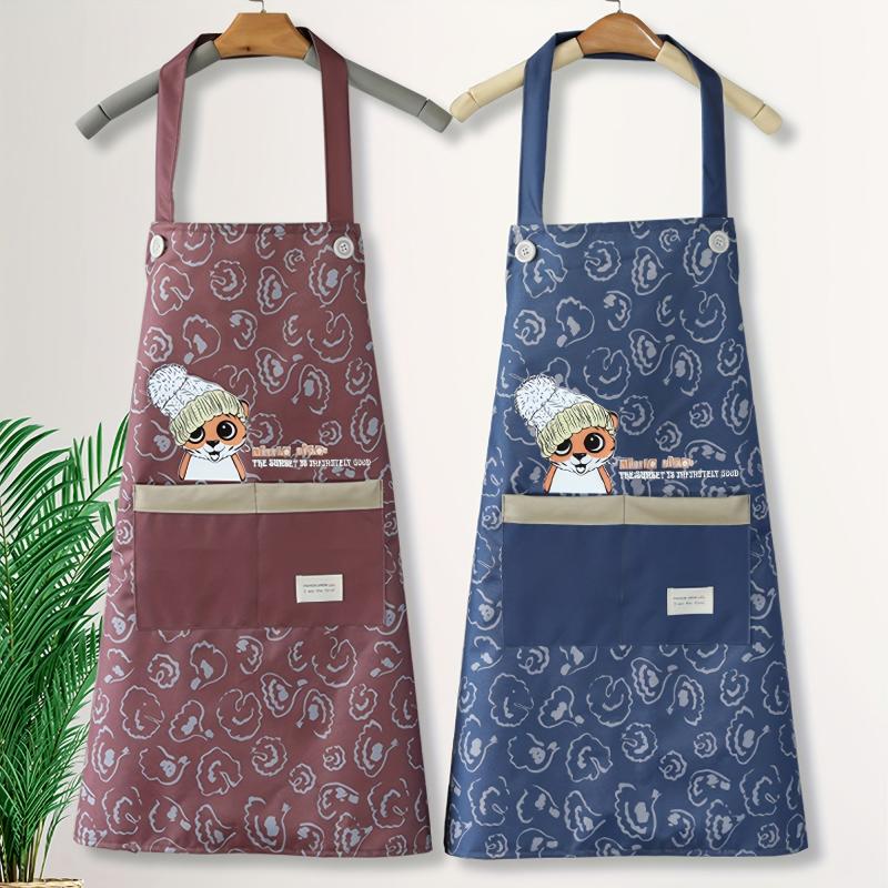 Animal Printed Waterproof Apron Adjustable Bib Apron with Big Pocket