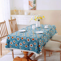 Sunflower Macrame Tablecloth Stain Resistant Waterproof Washable Table Cover