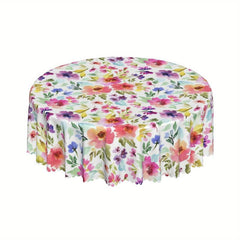 Floral Round Tablecloth Colorful Flower Table Cover Stain Wrinkle Resistant