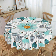 Floral Round Tablecloth Colorful Flower Table Cover Stain Wrinkle Resistant