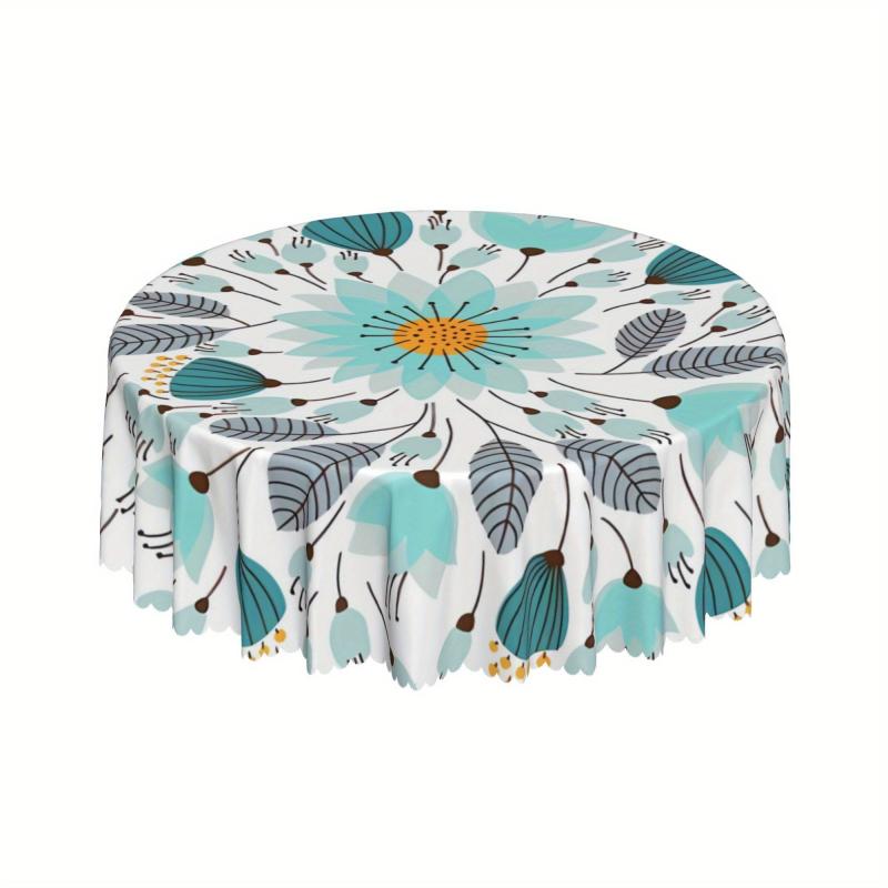 Floral Round Tablecloth Colorful Flower Table Cover Stain Wrinkle Resistant