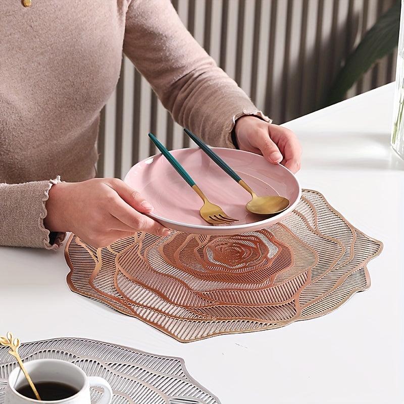 4pcs PVC Rose Flower Placemats Washable Reusable Anti-slip Table Mats