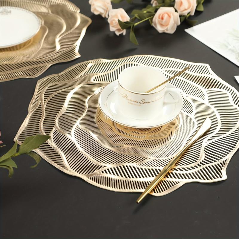 4pcs PVC Rose Flower Placemats Washable Reusable Anti-slip Table Mats