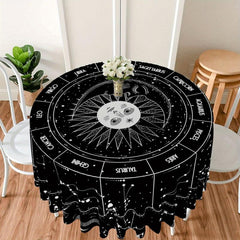 Boho Round Tablecloth 63 Inch Zodiac Patterns - Stain Resistant & Absorbent