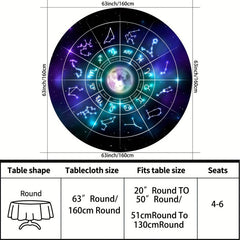 Boho Round Tablecloth 63 Inch Zodiac Patterns - Stain Resistant & Absorbent