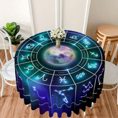 Boho Round Tablecloth 63 Inch Zodiac Patterns - Stain Resistant & Absorbent