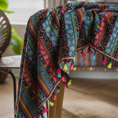 Boho Style Waterproof Tablecloth Colorful Tassel Rectangle