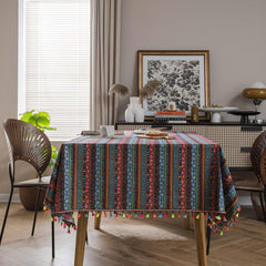 Boho Style Waterproof Tablecloth Colorful Tassel Rectangle