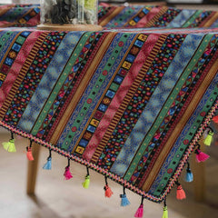Boho Style Waterproof Tablecloth Colorful Tassel Rectangle
