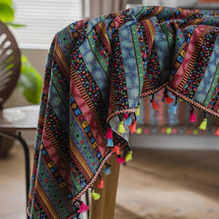 Boho Style Waterproof Tablecloth Colorful Tassel Rectangle