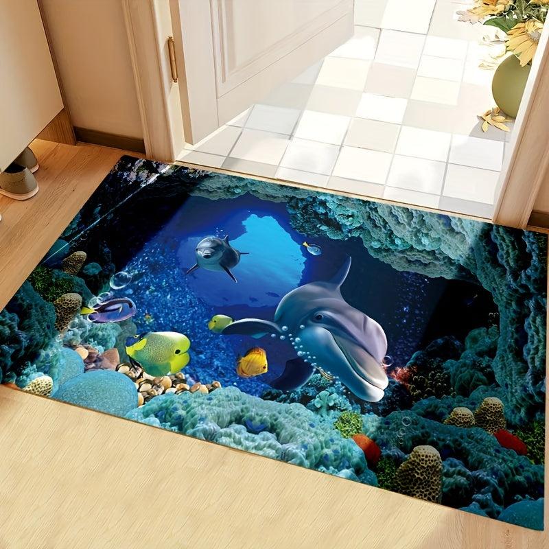 Absorbent Non Slip Dolphin Ocean Fish Printed Kitchen Rugs