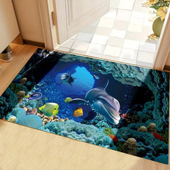 Absorbent Non Slip Dolphin Ocean Fish Printed Kitchen Rugs
