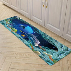 Absorbent Non Slip Dolphin Ocean Fish Printed Kitchen Rugs