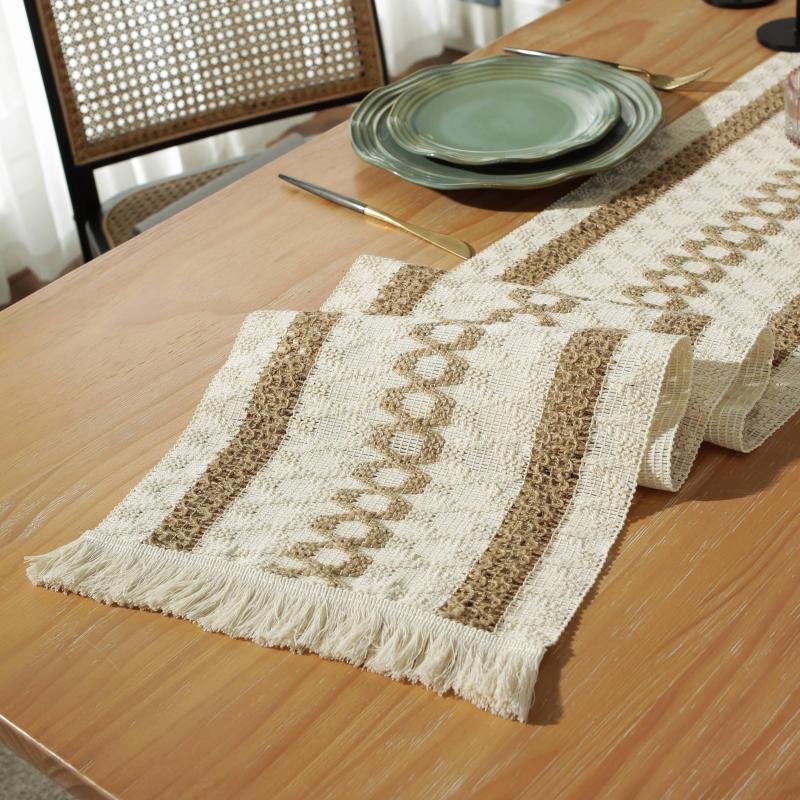 Boho Macrame Table Runner With Tassels Woven Linen Fringed Jute Table Cover