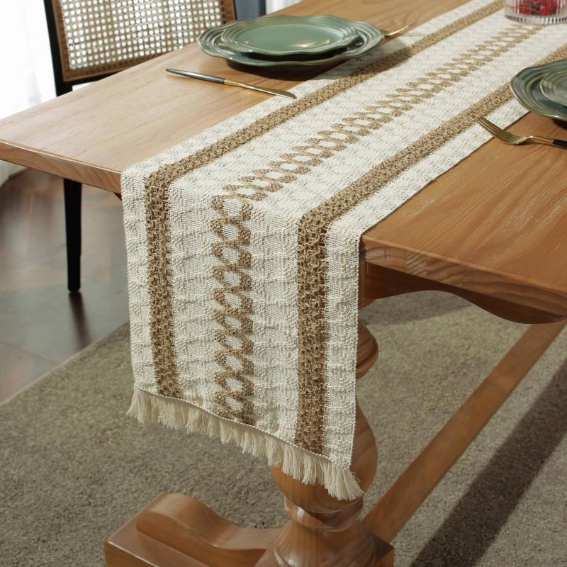 Boho Macrame Table Runner With Tassels Woven Linen Fringed Jute Table Cover