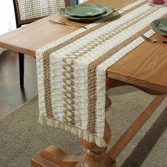 Boho Macrame Table Runner With Tassels Woven Linen Fringed Jute Table Cover