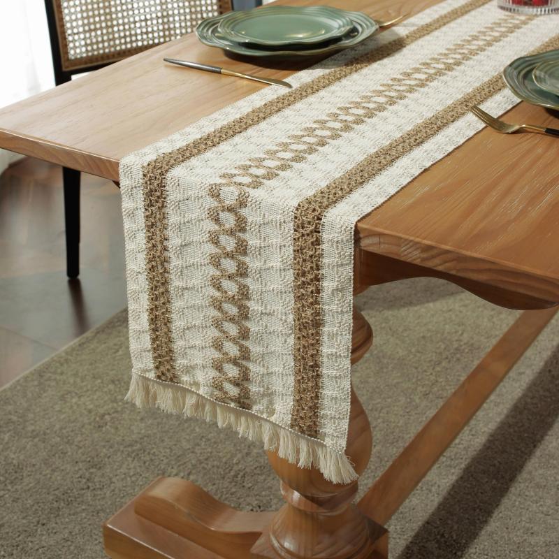 Boho Macrame Table Runner With Tassels Woven Linen Fringed Jute Table Cover