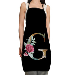 Polyester Flower & Letter Printed Waterproof Waist Apron Kitchen Supplies