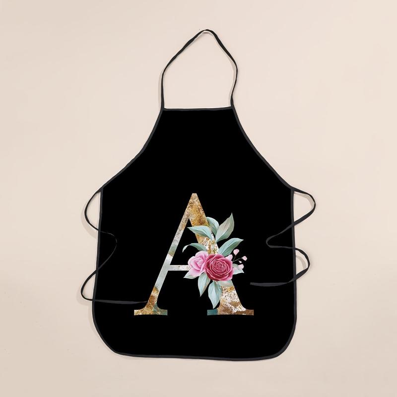 Polyester Flower & Letter Printed Waterproof Waist Apron Kitchen Supplies