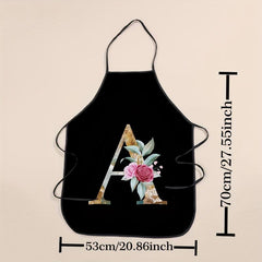 Polyester Flower & Letter Printed Waterproof Waist Apron Kitchen Supplies