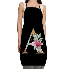 Polyester Flower & Letter Printed Waterproof Waist Apron Kitchen Supplies