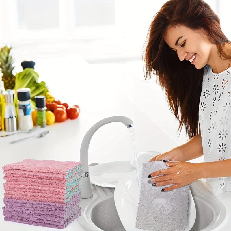 12pcs Microfiber Dish Cloths Double Sided Cleaning Rags Scouring Pads