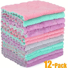 12pcs Microfiber Dish Cloths Double Sided Cleaning Rags Scouring Pads