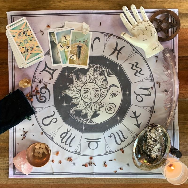 Astrology Tarot Cloth Zodiac Constellations Oracle Tablecloth Sun Moon