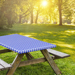 Picnic Table Cover Flannel Backing Elastic Edge Waterproof Wipeable Plastic