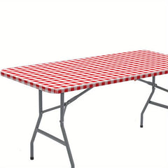 Picnic Table Cover Flannel Backing Elastic Edge Waterproof Wipeable Plastic