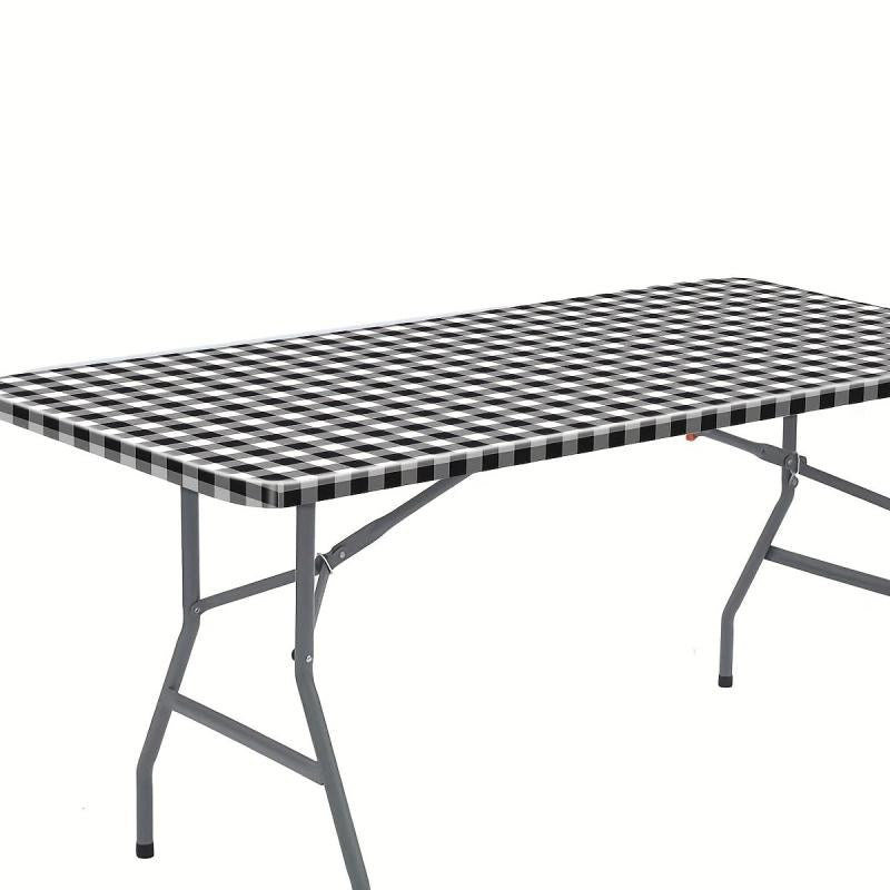 Picnic Table Cover Flannel Backing Elastic Edge Waterproof Wipeable Plastic