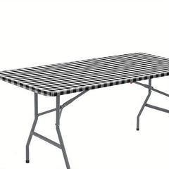Picnic Table Cover Flannel Backing Elastic Edge Waterproof Wipeable Plastic