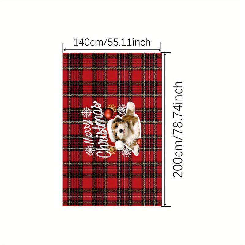 Polyester Tablecloth Red Plaid Puppy Pattern Merry Christmas Table Cover