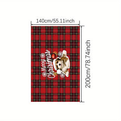 Polyester Tablecloth Red Plaid Puppy Pattern Merry Christmas Table Cover